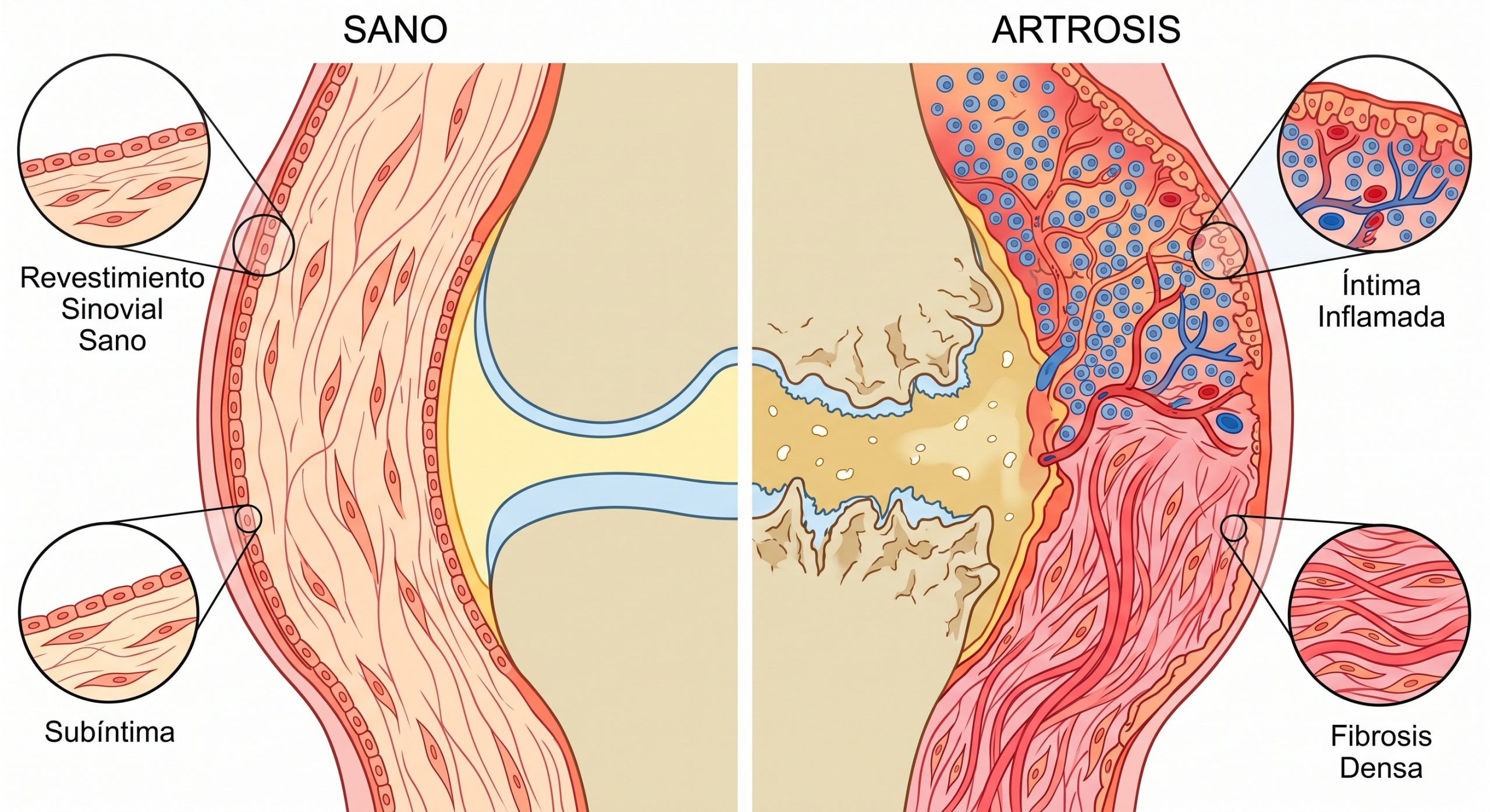 Membrana sinovial inflamada: esquema divulgativo